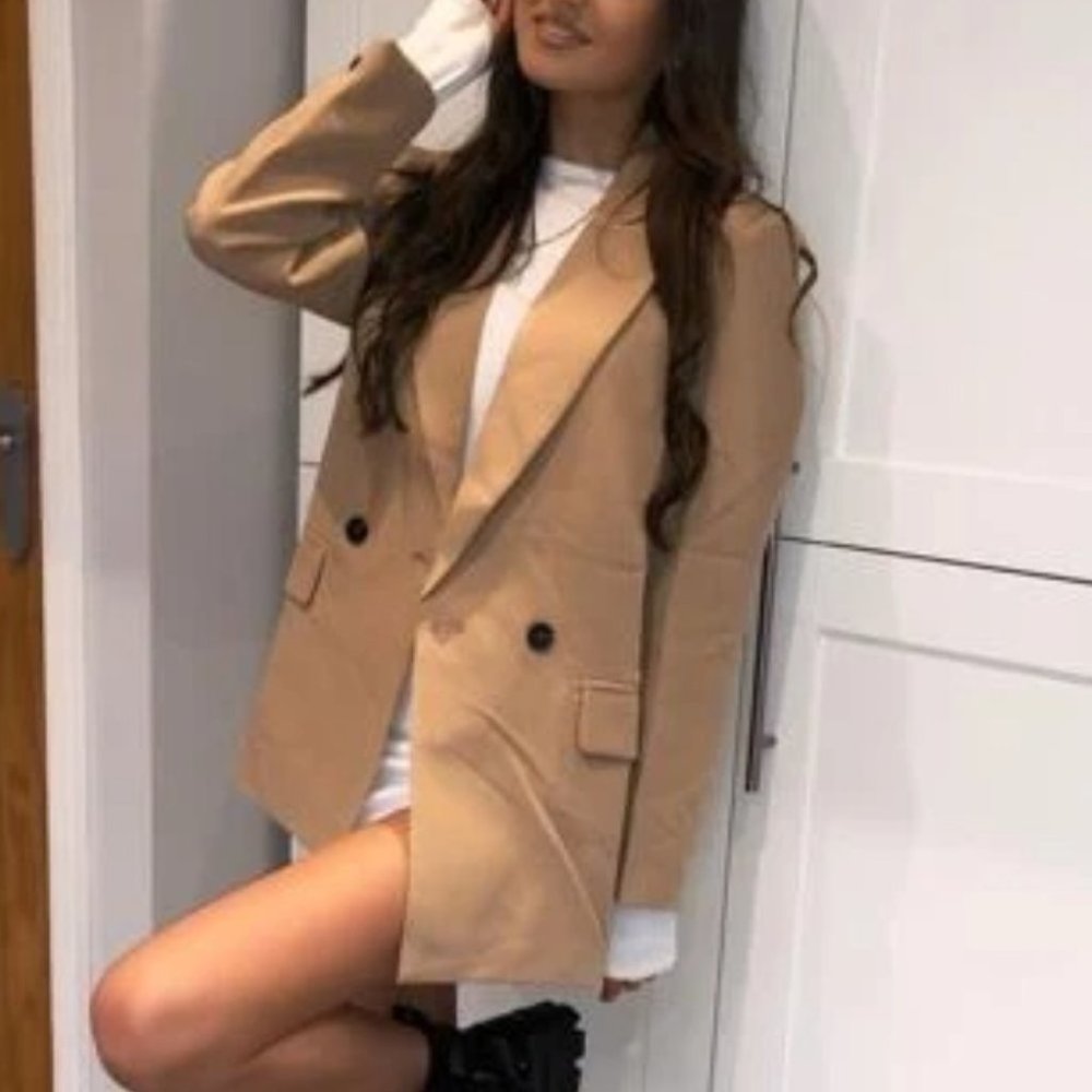 Classy go to Double Breasted Lapel Neck Blazer TAN